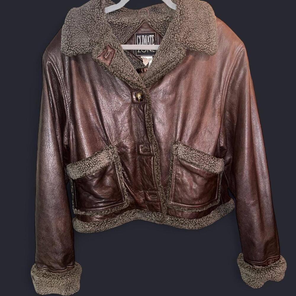 Climate Zone brown leather jacket women's size large